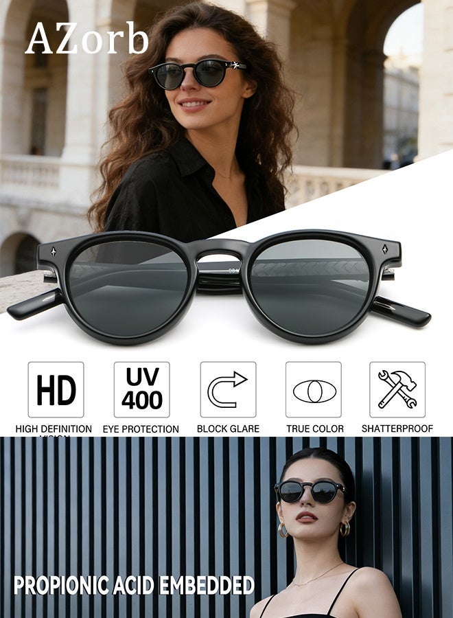 AZorb 2026 NEW Sunglasses Men Women - Propionic Acid Embedded Metal Frame Round Superior Quality Sun Glassess Men's Ladies Retro Sunglass UV400 Protection Shades for Travel Driving Daily Black - Image 5